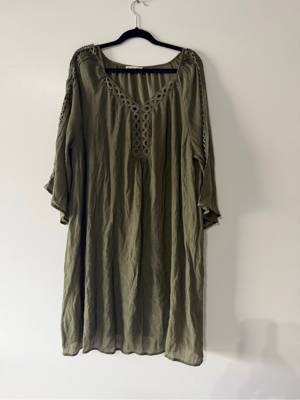 Crochet-Trim Olive Mini Dress